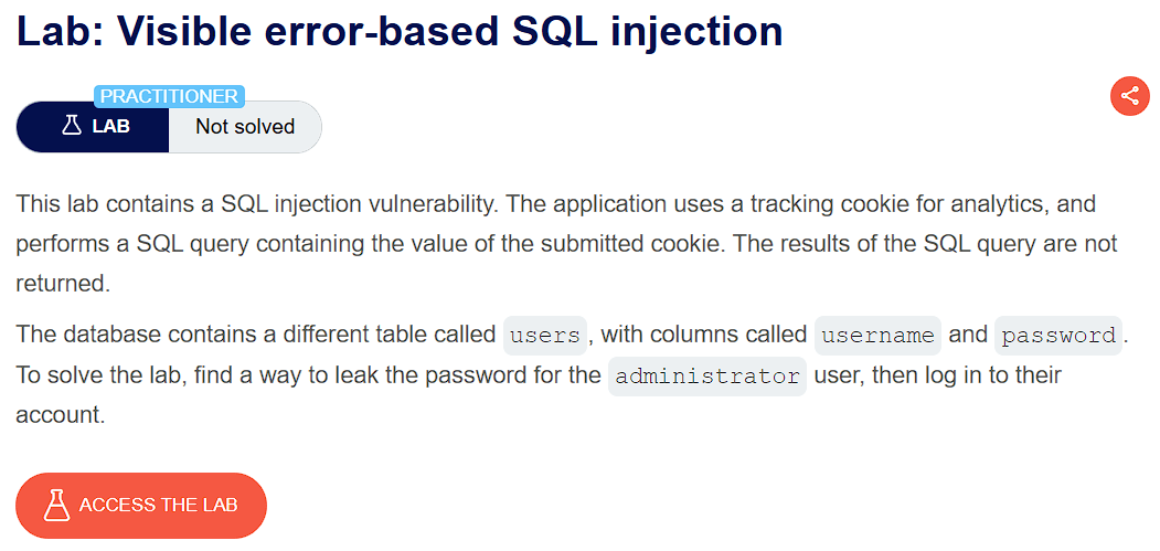 Screenshot of PortSwigger SQL injection lab homepage