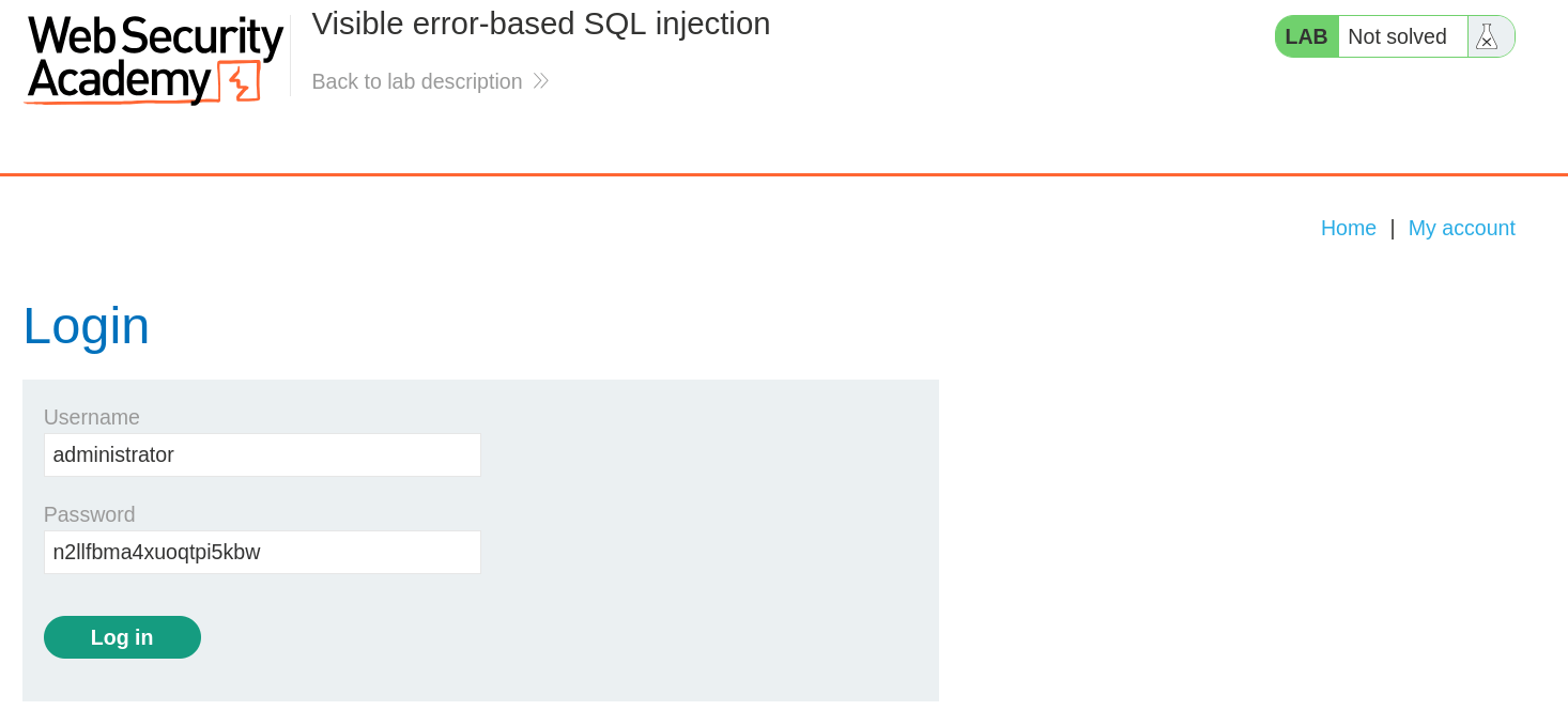 Login page where administrator credentials are entered