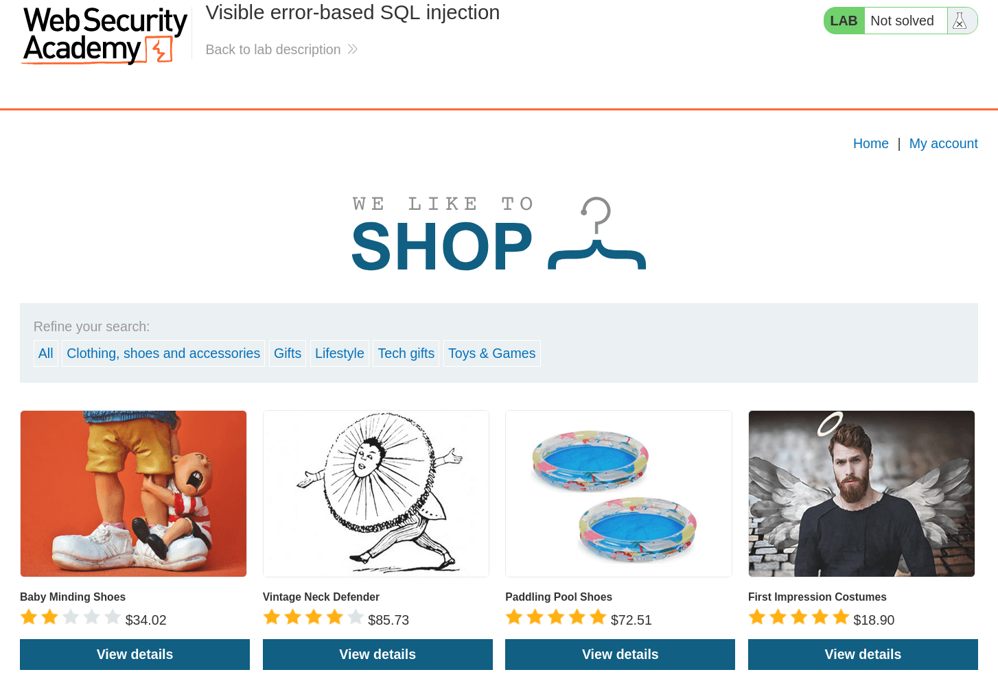 Website interface showing product categories