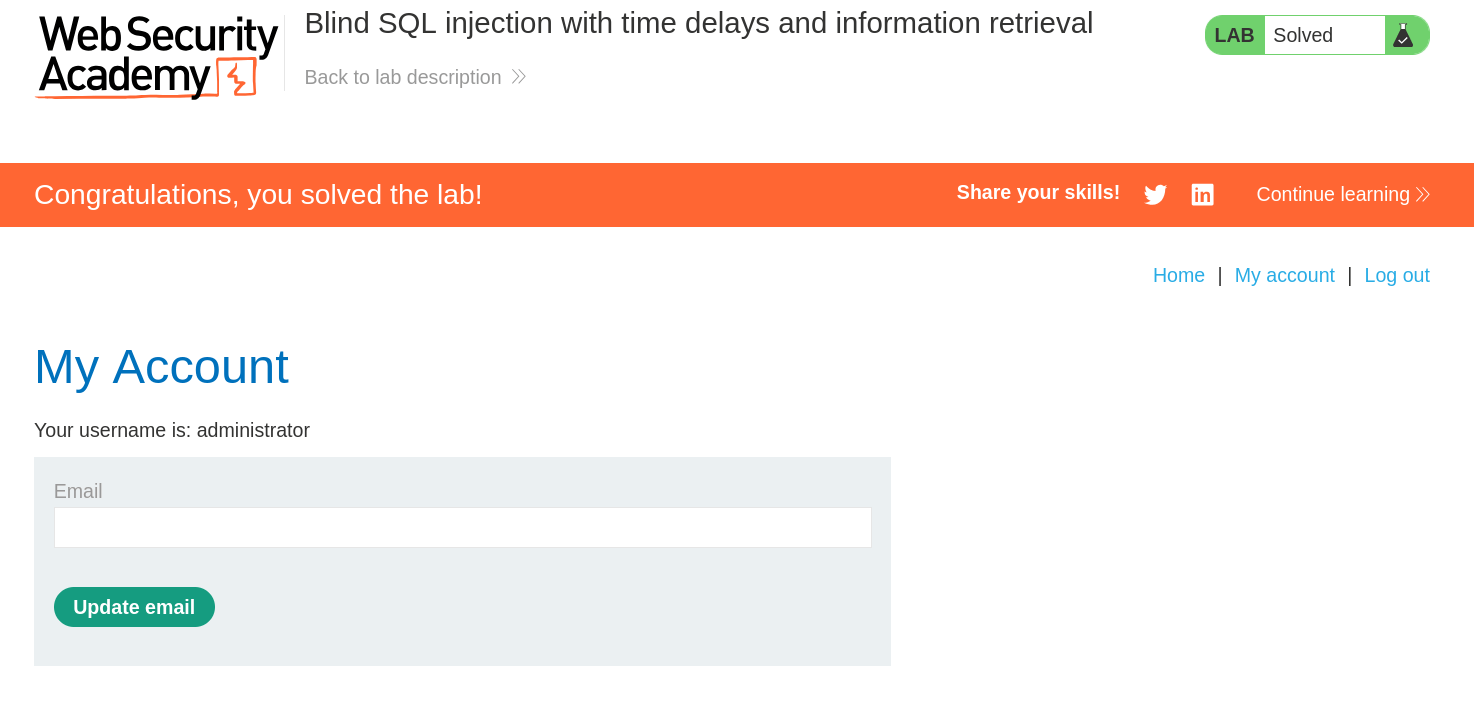 Administrator account dashboard after successful login