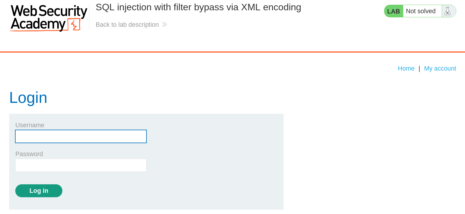 Login page of the vulnerable web application in PortSwigger lab