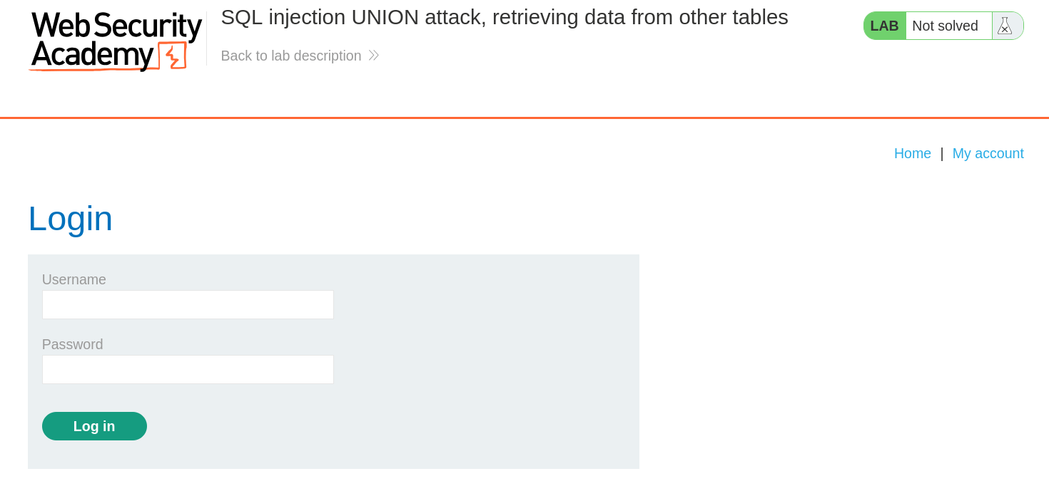 Login page of the lab application showing username and password fields