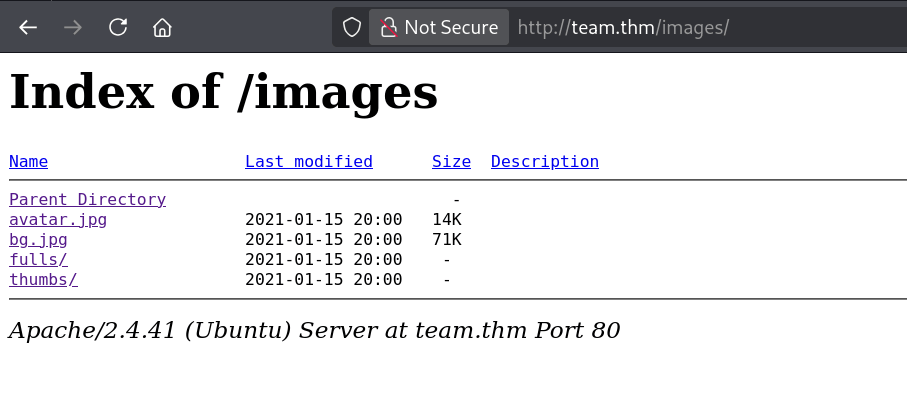 Source code inspection showing image paths used by the team.thm website